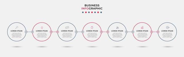 vector de plantilla de diseño infográfico empresarial con iconos y 7 opciones o pasos. se puede utilizar para diagramas de proceso, presentaciones, diseño de flujo de trabajo, pancarta, diagrama de flujo, gráfico de información