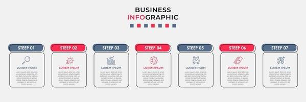 vector de plantilla de diseño infográfico empresarial con iconos y 7 opciones o pasos. se puede utilizar para diagramas de proceso, presentaciones, diseño de flujo de trabajo, pancarta, diagrama de flujo, gráfico de información