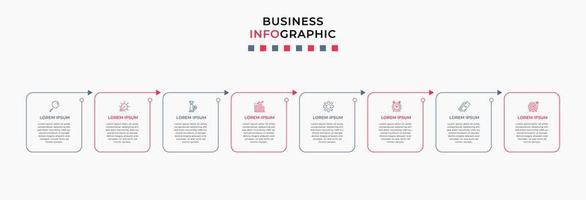 plantilla de negocio de diseño infográfico vectorial con iconos y 8 opciones o pasos. se puede utilizar para diagramas de proceso, presentaciones, diseño de flujo de trabajo, pancarta, diagrama de flujo, gráfico de información vector