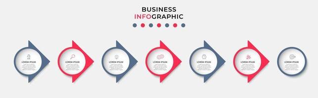 Business Infographic design template Vector with icons and 7 options or steps. Can be used for process diagram, presentations, workflow layout, banner, flow chart, info graph