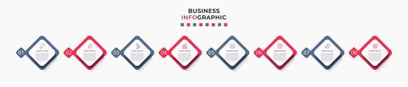 Vector Infographic design business template with icons and 8 options or steps. Can be used for process diagram, presentations, workflow layout, banner, flow chart, info graph