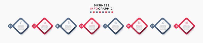 Vector Infographic design business template with icons and 8 options or steps. Can be used for process diagram, presentations, workflow layout, banner, flow chart, info graph