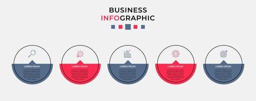 plantilla de negocio de diseño infográfico vectorial con iconos y 5 opciones o pasos. se puede utilizar para diagramas de proceso, presentaciones, diseño de flujo de trabajo, pancarta, diagrama de flujo, gráfico de información vector