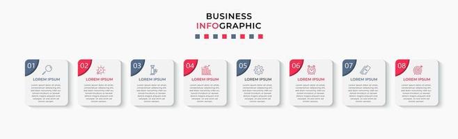 plantilla de negocio de diseño infográfico vectorial con iconos y 8 opciones o pasos. se puede utilizar para diagramas de proceso, presentaciones, diseño de flujo de trabajo, pancarta, diagrama de flujo, gráfico de información vector