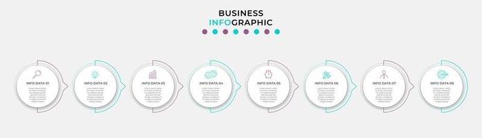 plantilla de negocio de diseño infográfico vectorial con iconos y 8 opciones o pasos. se puede utilizar para diagramas de proceso, presentaciones, diseño de flujo de trabajo, pancarta, diagrama de flujo, gráfico de información vector