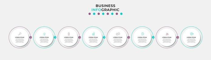 plantilla de negocio de diseño infográfico vectorial con iconos y 8 opciones o pasos. se puede utilizar para diagramas de proceso, presentaciones, diseño de flujo de trabajo, pancarta, diagrama de flujo, gráfico de información vector