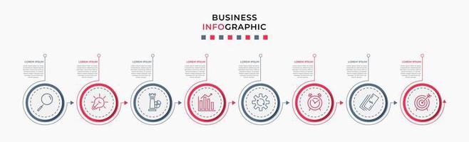 plantilla de negocio de diseño infográfico vectorial con iconos y 8 opciones o pasos. se puede utilizar para diagramas de proceso, presentaciones, diseño de flujo de trabajo, pancarta, diagrama de flujo, gráfico de información vector