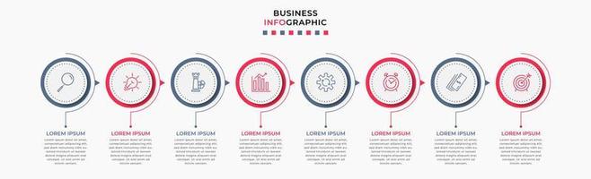 plantilla de negocio de diseño infográfico vectorial con iconos y 8 opciones o pasos. se puede utilizar para diagramas de proceso, presentaciones, diseño de flujo de trabajo, pancarta, diagrama de flujo, gráfico de información vector