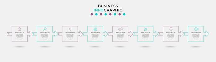 Vector Infographic design business template with icons and 8 options or steps. Can be used for process diagram, presentations, workflow layout, banner, flow chart, info graph