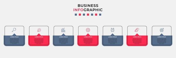 Business Infographic design template Vector with icons and 7 options or steps. Can be used for process diagram, presentations, workflow layout, banner, flow chart, info graph