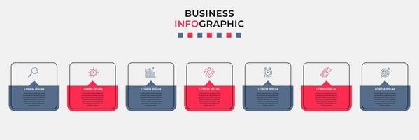 Business Infographic design template Vector with icons and 7 options or steps. Can be used for process diagram, presentations, workflow layout, banner, flow chart, info graph