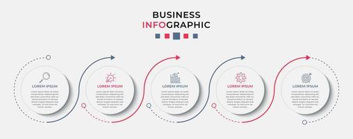 plantilla de negocio de diseño infográfico vectorial con iconos y 5 opciones o pasos. se puede utilizar para diagramas de proceso, presentaciones, diseño de flujo de trabajo, pancarta, diagrama de flujo, gráfico de información vector