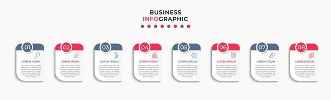 plantilla de negocio de diseño infográfico vectorial con iconos y 8 opciones o pasos. se puede utilizar para diagramas de proceso, presentaciones, diseño de flujo de trabajo, pancarta, diagrama de flujo, gráfico de información vector