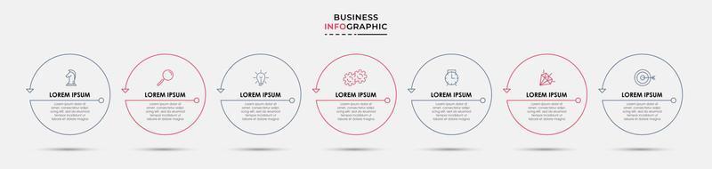 Business Infographic design template Vector with icons and 7 options or steps. Can be used for process diagram, presentations, workflow layout, banner, flow chart, info graph