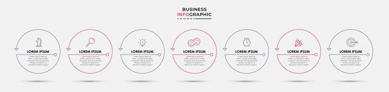 vector de plantilla de diseño infográfico empresarial con iconos y 7 opciones o pasos. se puede utilizar para diagramas de proceso, presentaciones, diseño de flujo de trabajo, pancarta, diagrama de flujo, gráfico de información