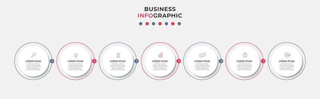 Business Infographic design template Vector with icons and 7 options or steps. Can be used for process diagram, presentations, workflow layout, banner, flow chart, info graph