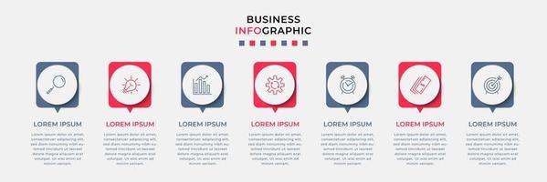 Business Infographic design template Vector with icons and 7 options or steps. Can be used for process diagram, presentations, workflow layout, banner, flow chart, info graph