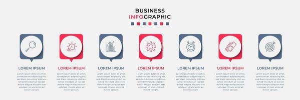 Business Infographic design template Vector with icons and 7 options or steps. Can be used for process diagram, presentations, workflow layout, banner, flow chart, info graph