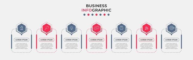 vector de plantilla de diseño infográfico empresarial con iconos y 7 opciones o pasos. se puede utilizar para diagramas de proceso, presentaciones, diseño de flujo de trabajo, pancarta, diagrama de flujo, gráfico de información