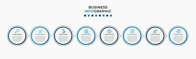 Vector Infographic design business template with icons and 8 options or steps. Can be used for process diagram, presentations, workflow layout, banner, flow chart, info graph