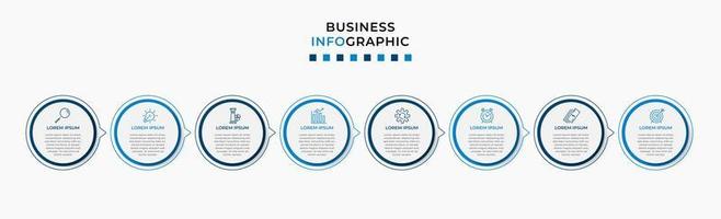 plantilla de negocio de diseño infográfico vectorial con iconos y 8 opciones o pasos. se puede utilizar para diagramas de proceso, presentaciones, diseño de flujo de trabajo, pancarta, diagrama de flujo, gráfico de información vector