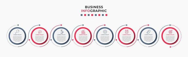 plantilla de negocio de diseño infográfico vectorial con iconos y 8 opciones o pasos. se puede utilizar para diagramas de proceso, presentaciones, diseño de flujo de trabajo, pancarta, diagrama de flujo, gráfico de información vector