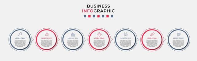 Business Infographic design template Vector with icons and 7 options or steps. Can be used for process diagram, presentations, workflow layout, banner, flow chart, info graph