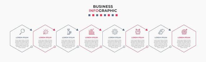 Vector Infographic design business template with icons and 8 options or steps. Can be used for process diagram, presentations, workflow layout, banner, flow chart, info graph