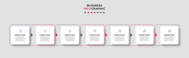 vector de plantilla de diseño infográfico empresarial con iconos y 7 opciones o pasos. se puede utilizar para diagramas de proceso, presentaciones, diseño de flujo de trabajo, pancarta, diagrama de flujo, gráfico de información