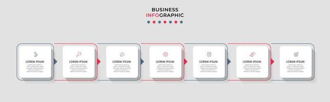 Business Infographic design template Vector with icons and 7 options or steps. Can be used for process diagram, presentations, workflow layout, banner, flow chart, info graph