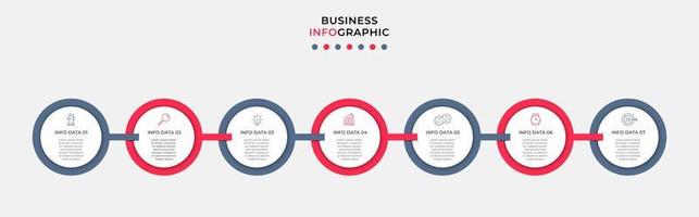 vector de plantilla de diseño infográfico empresarial con iconos y 7 opciones o pasos. se puede utilizar para diagramas de proceso, presentaciones, diseño de flujo de trabajo, pancarta, diagrama de flujo, gráfico de información