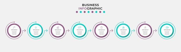 plantilla de negocio de diseño infográfico vectorial con iconos y 8 opciones o pasos. se puede utilizar para diagramas de proceso, presentaciones, diseño de flujo de trabajo, pancarta, diagrama de flujo, gráfico de información vector