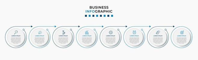 plantilla de negocio de diseño infográfico vectorial con iconos y 8 opciones o pasos. se puede utilizar para diagramas de proceso, presentaciones, diseño de flujo de trabajo, pancarta, diagrama de flujo, gráfico de información vector