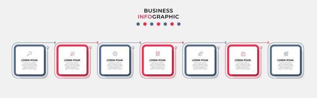 Business Infographic design template Vector with icons and 7 options or steps. Can be used for process diagram, presentations, workflow layout, banner, flow chart, info graph