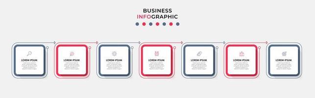 Business Infographic design template Vector with icons and 7 options or steps. Can be used for process diagram, presentations, workflow layout, banner, flow chart, info graph