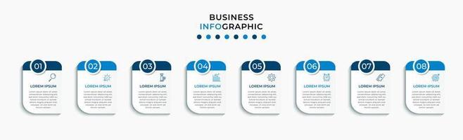 Vector Infographic design business template with icons and 8 options or steps. Can be used for process diagram, presentations, workflow layout, banner, flow chart, info graph