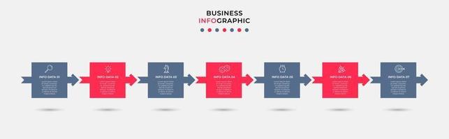 Business Infographic design template Vector with icons and 7 options or steps. Can be used for process diagram, presentations, workflow layout, banner, flow chart, info graph