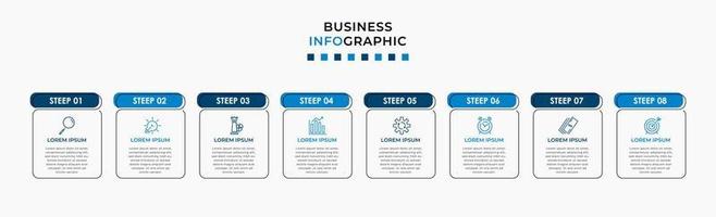 plantilla de negocio de diseño infográfico vectorial con iconos y 8 opciones o pasos. se puede utilizar para diagramas de proceso, presentaciones, diseño de flujo de trabajo, pancarta, diagrama de flujo, gráfico de información vector