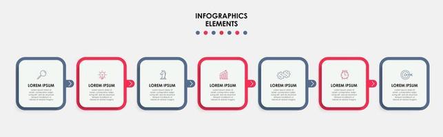 Business Infographic design template Vector with icons and 7 options or steps. Can be used for process diagram, presentations, workflow layout, banner, flow chart, info graph