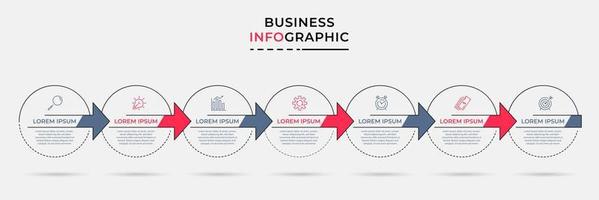 vector de plantilla de diseño infográfico empresarial con iconos y 7 opciones o pasos. se puede utilizar para diagramas de proceso, presentaciones, diseño de flujo de trabajo, pancarta, diagrama de flujo, gráfico de información