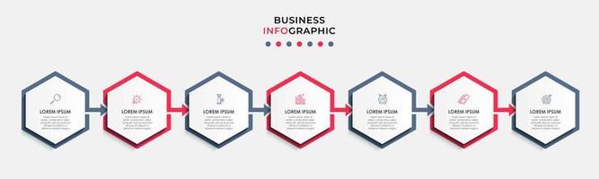 vector de plantilla de diseño infográfico empresarial con iconos y 7 opciones o pasos. se puede utilizar para diagramas de proceso, presentaciones, diseño de flujo de trabajo, pancarta, diagrama de flujo, gráfico de información