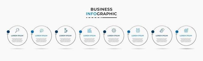 plantilla de negocio de diseño infográfico vectorial con iconos y 8 opciones o pasos. se puede utilizar para diagramas de proceso, presentaciones, diseño de flujo de trabajo, pancarta, diagrama de flujo, gráfico de información vector