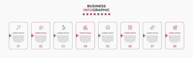 Vector Infographic design business template with icons and 8 options or steps. Can be used for process diagram, presentations, workflow layout, banner, flow chart, info graph