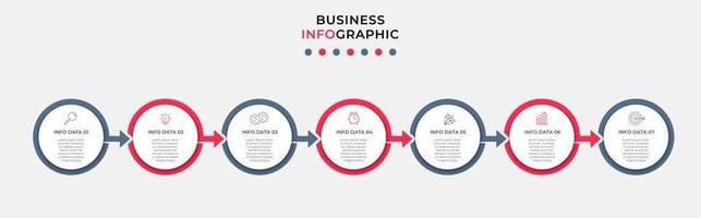 Business Infographic design template Vector with icons and 7 options or steps. Can be used for process diagram, presentations, workflow layout, banner, flow chart, info graph