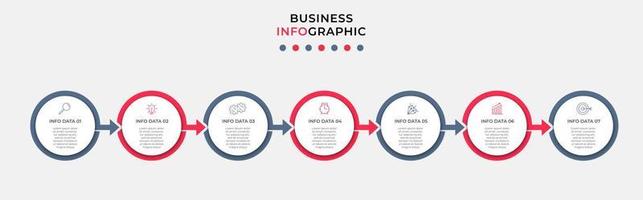 vector de plantilla de diseño infográfico empresarial con iconos y 7 opciones o pasos. se puede utilizar para diagramas de proceso, presentaciones, diseño de flujo de trabajo, pancarta, diagrama de flujo, gráfico de información