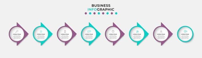 Vector Infographic design business template with icons and 8 options or steps. Can be used for process diagram, presentations, workflow layout, banner, flow chart, info graph