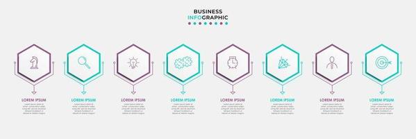 plantilla de negocio de diseño infográfico vectorial con iconos y 8 opciones o pasos. se puede utilizar para diagramas de proceso, presentaciones, diseño de flujo de trabajo, pancarta, diagrama de flujo, gráfico de información vector