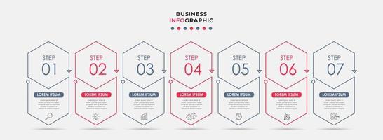 Business Infographic design template Vector with icons and 7 options or steps. Can be used for process diagram, presentations, workflow layout, banner, flow chart, info graph