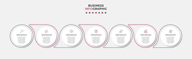 vector de plantilla de diseño infográfico empresarial con iconos y 7 opciones o pasos. se puede utilizar para diagramas de proceso, presentaciones, diseño de flujo de trabajo, pancarta, diagrama de flujo, gráfico de información