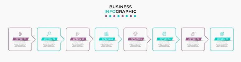 plantilla de negocio de diseño infográfico vectorial con iconos y 8 opciones o pasos. se puede utilizar para diagramas de proceso, presentaciones, diseño de flujo de trabajo, pancarta, diagrama de flujo, gráfico de información vector